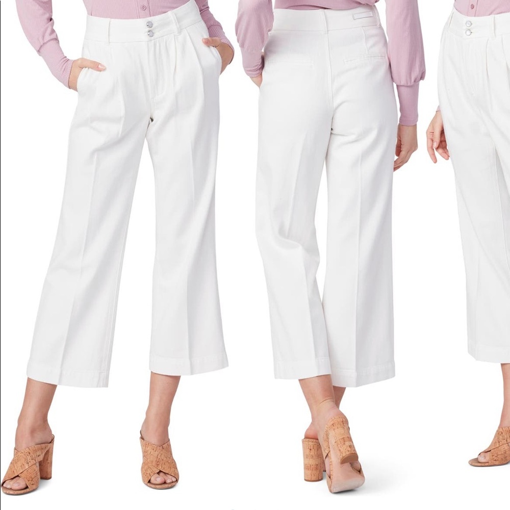 NEW • Paige • Leenah Wide Leg Pleated Ankle Pants French Cream White 26 / 30